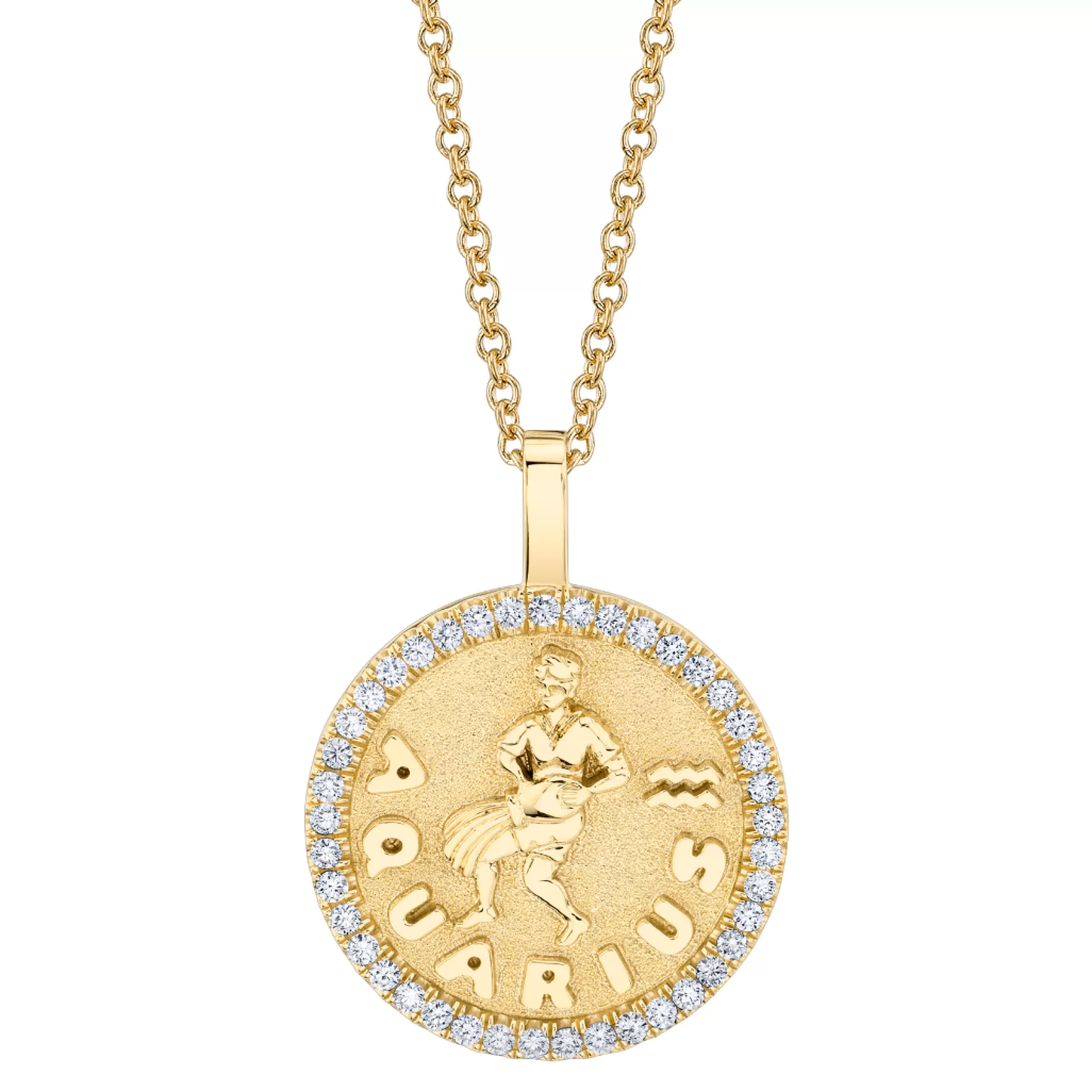 Anita Ko Pendants | Zodiac Coins^AQUARIUS ZODIAC COIN PENDANT WITH DIAMOND FRAME