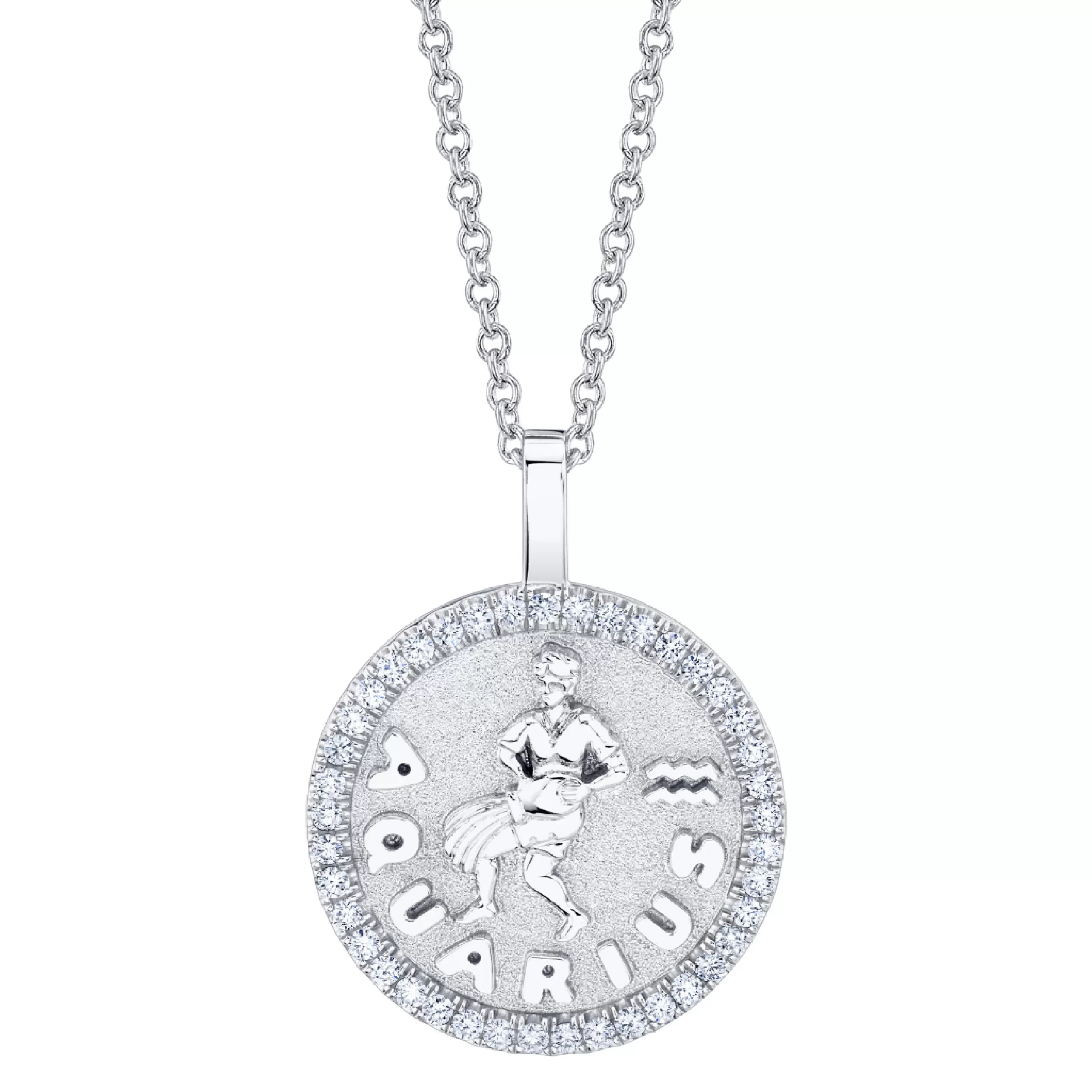 Anita Ko Pendants | Zodiac Coins^AQUARIUS ZODIAC COIN PENDANT WITH DIAMOND FRAME