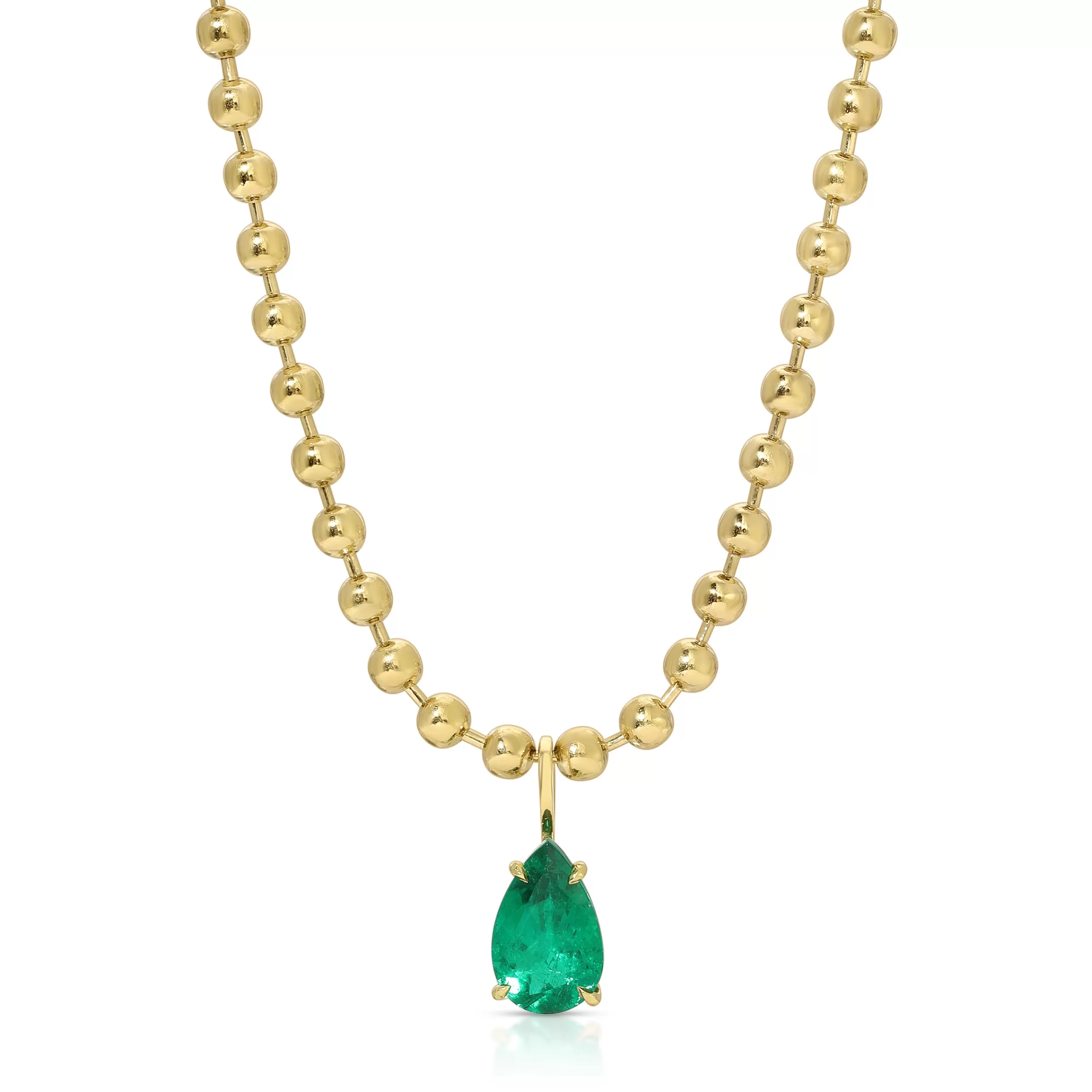 Anita Ko One Of A Kind^BALL CHAIN NECKLACE WITH PEAR SHAPED EMERALD PENDANT