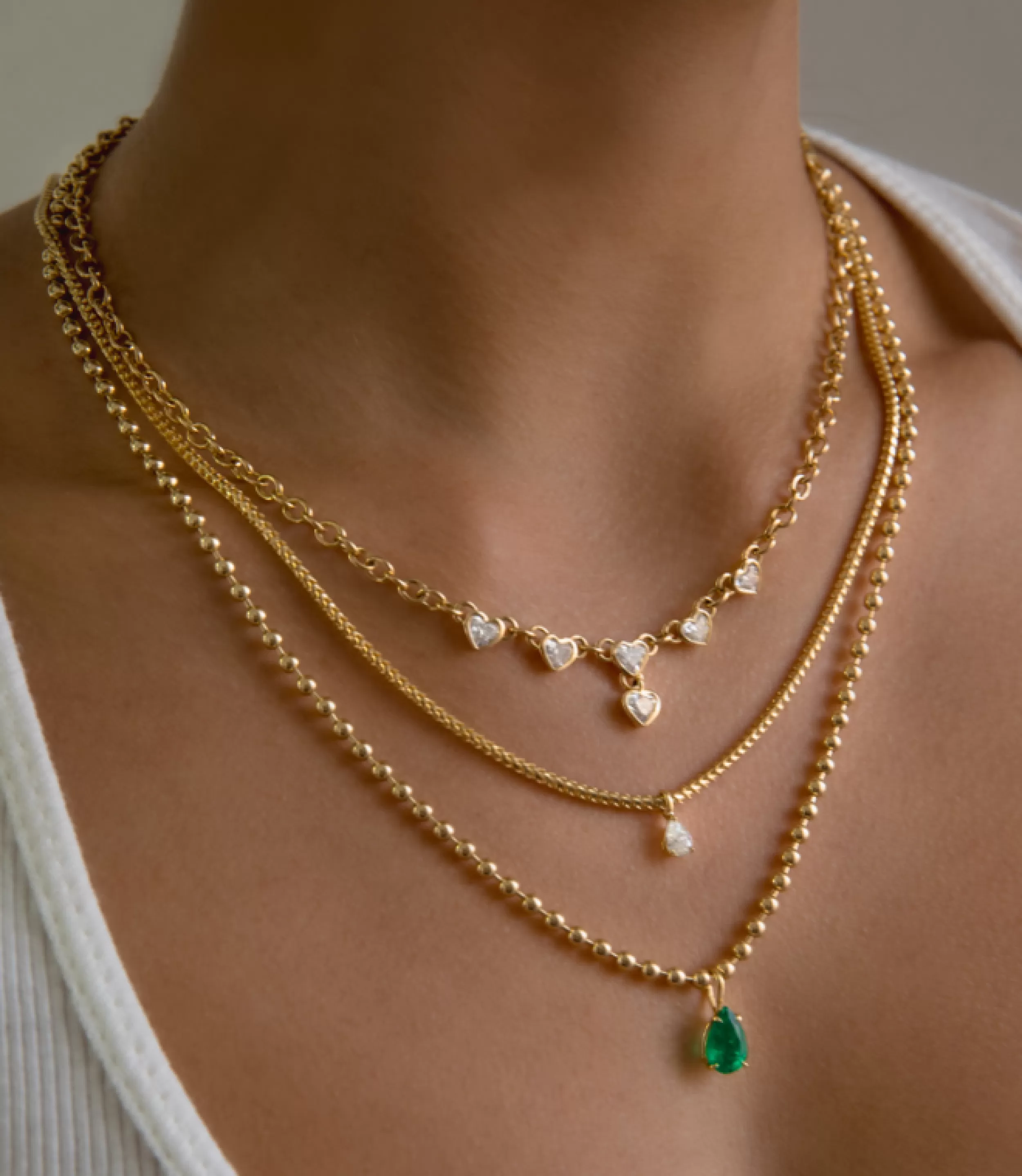 Anita Ko One Of A Kind^BALL CHAIN NECKLACE WITH PEAR SHAPED EMERALD PENDANT