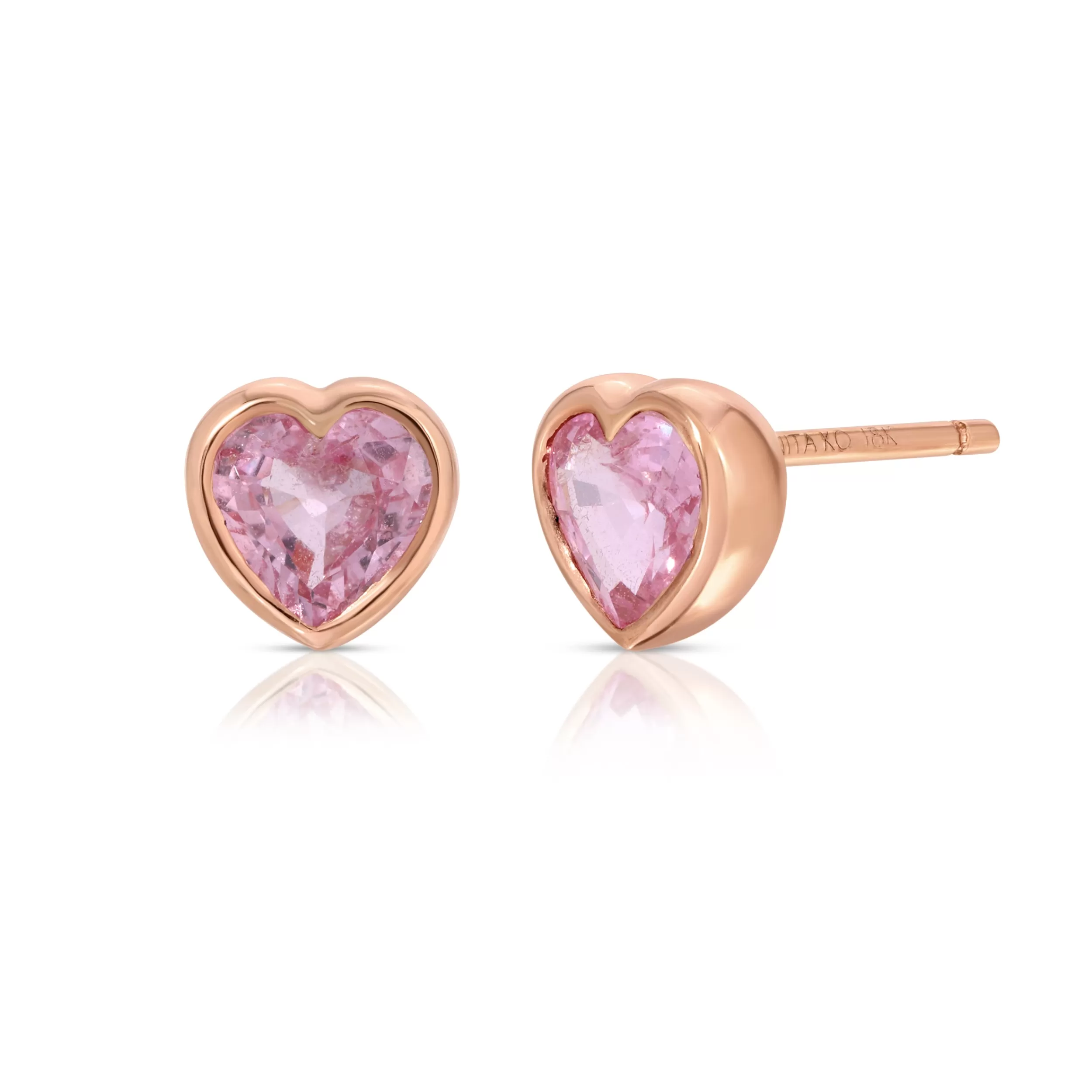 Anita Ko One Of A Kind^BEZELED PINK SAPPHIRE HEART STUDS