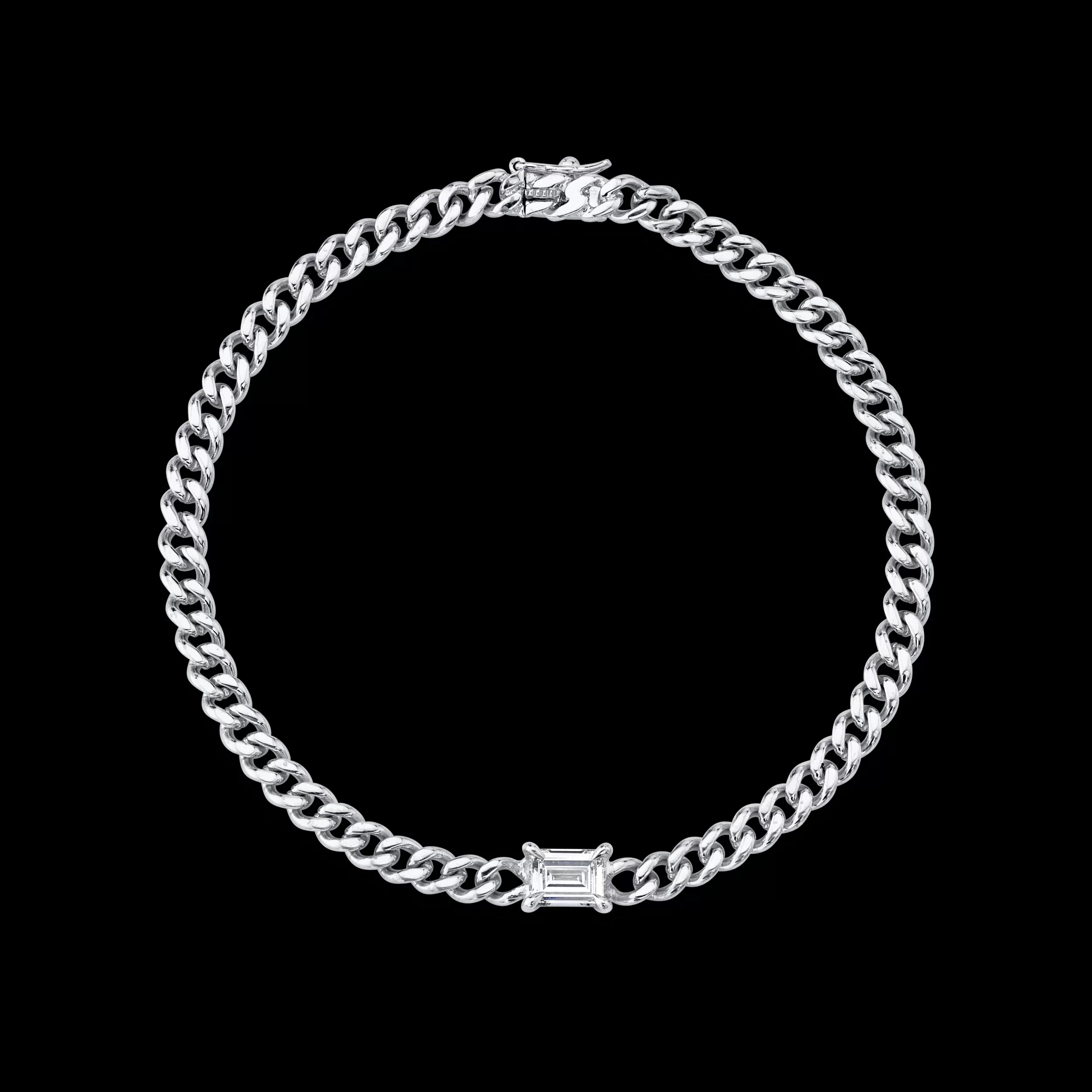 Anita Ko Chain Link^CUBAN LINK BRACELET WITH BAGUETTE DIAMOND CENTER .50