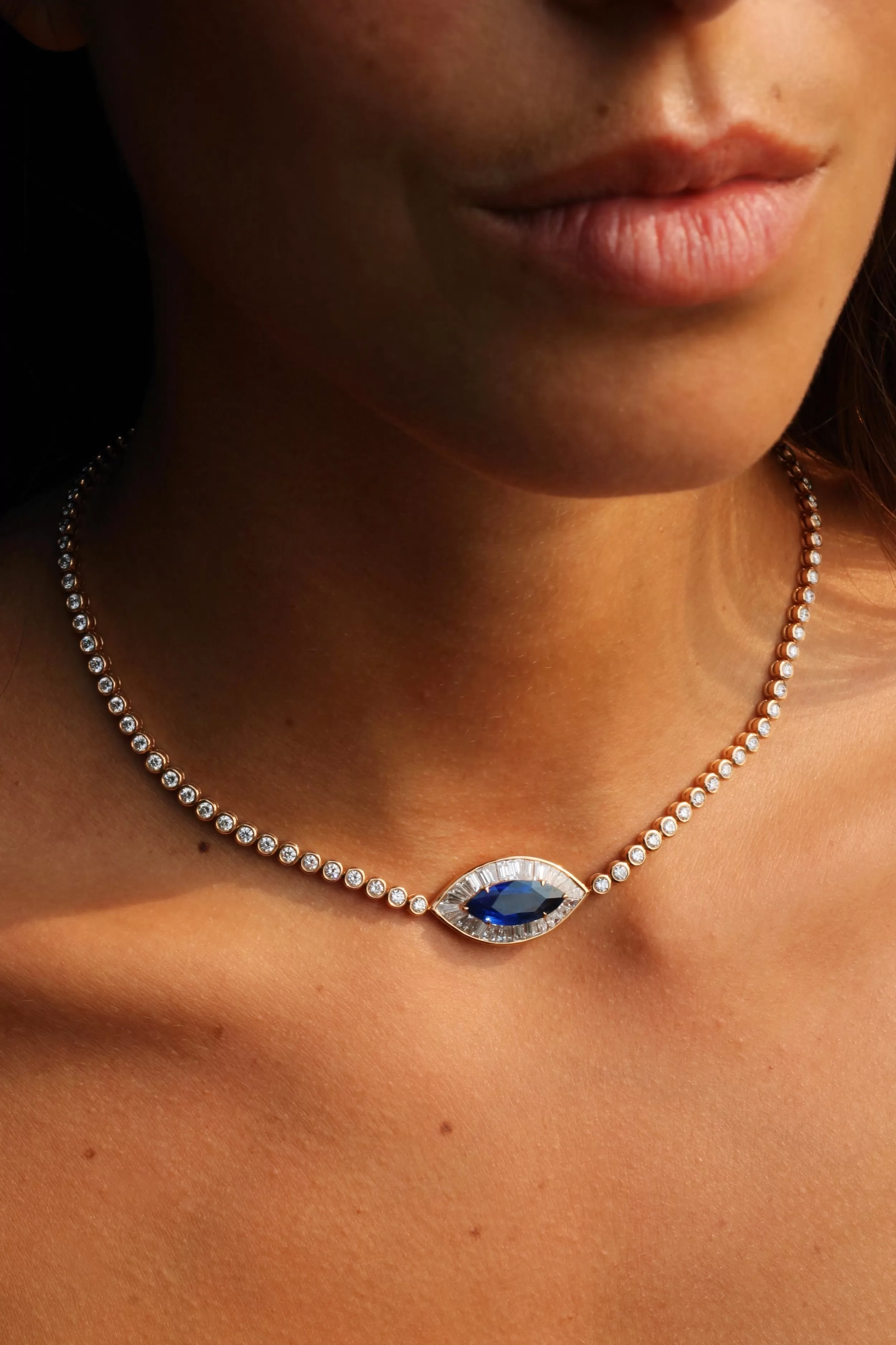 Anita Ko One Of A Kind^DIAMOND EVIL EYE CHOKER WITH BLUE SAPPHIRE EYE