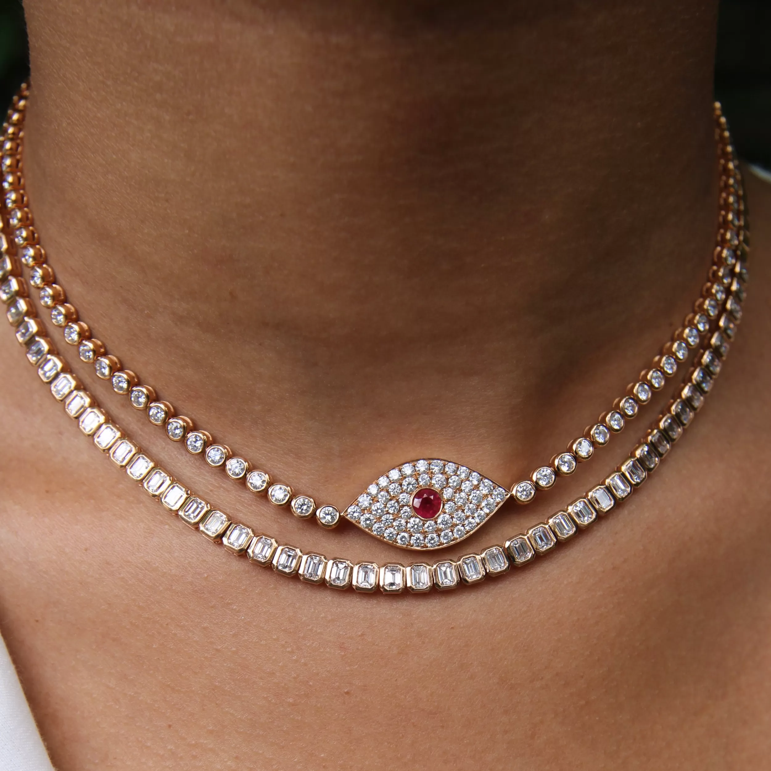 Anita Ko Chokers^DIAMOND EVIL EYE CHOKER WITH RUBY EYE