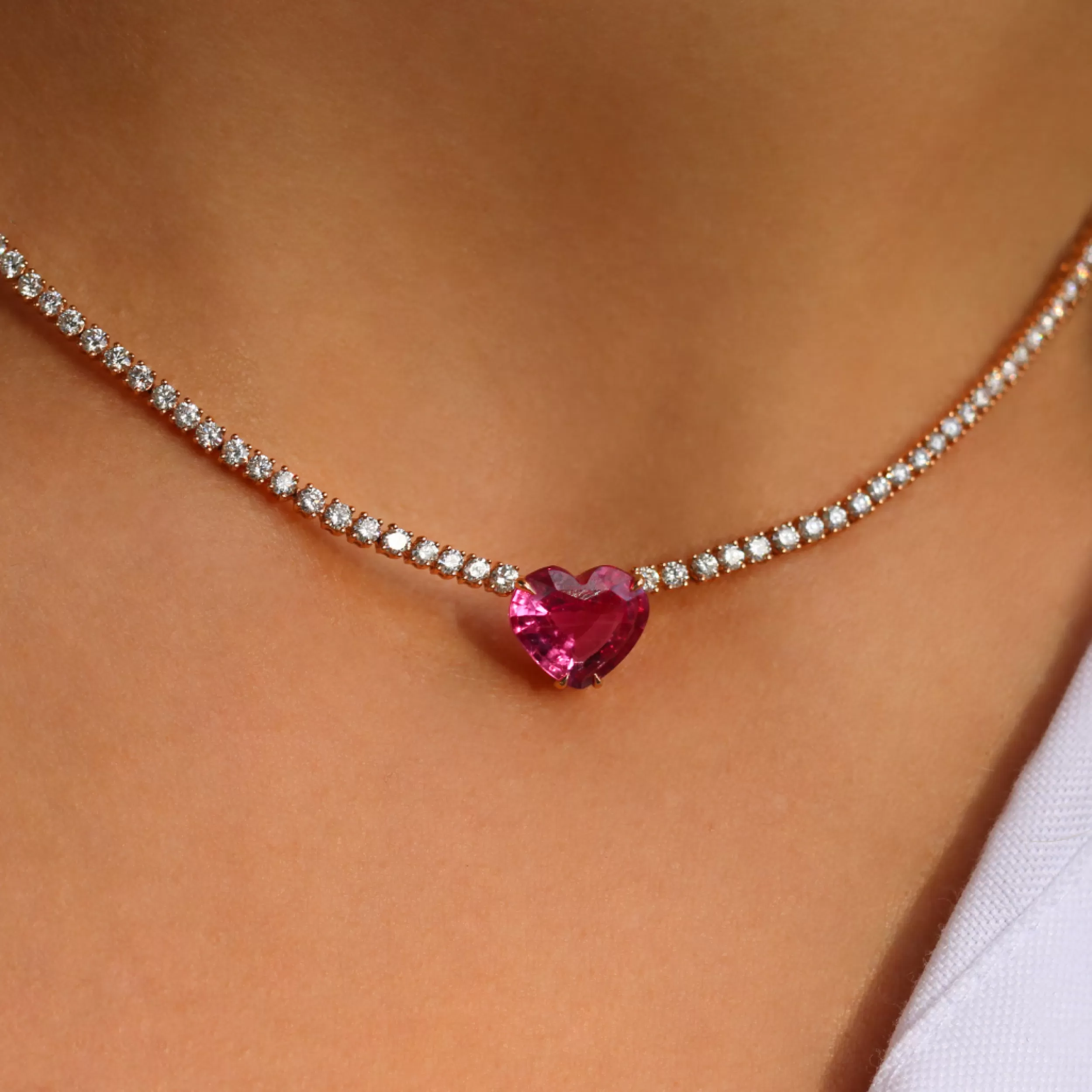 Anita Ko One Of A Kind^DIAMOND HEPBURN NECKLACE WITH HEART SHAPED PINK SAPPHIRE CENTER