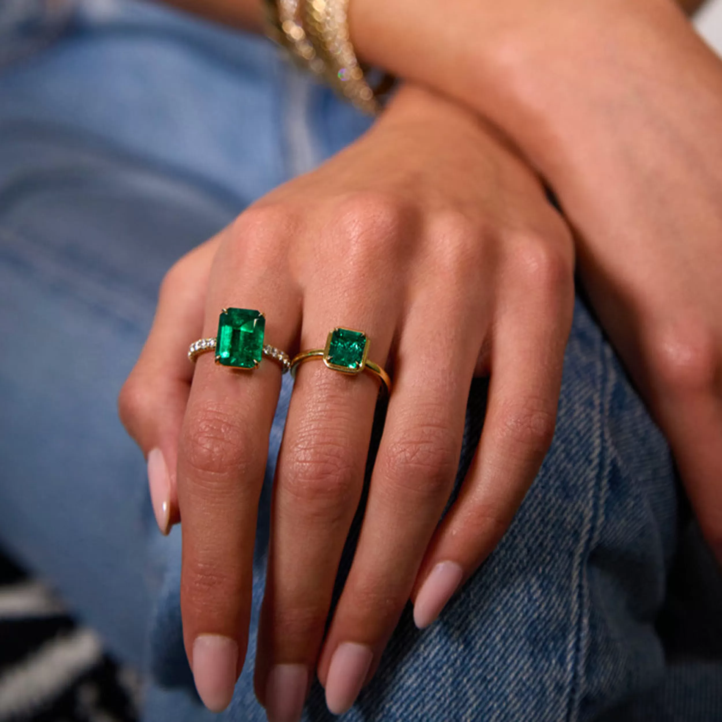 Anita Ko One Of A Kind^EMERALD CUT EMERALD RING WITH DIAMOND BAND