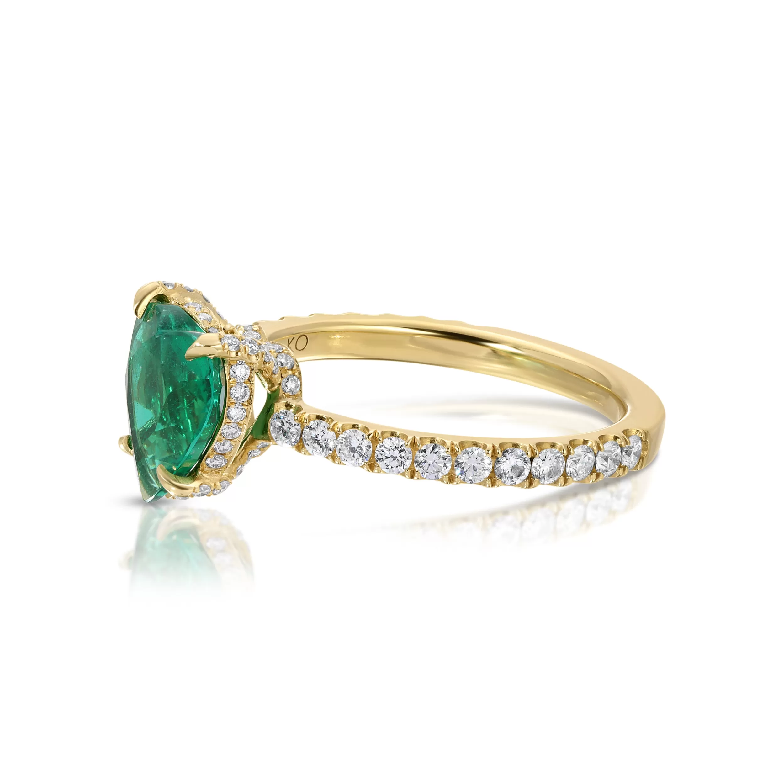 Anita Ko One Of A Kind^EMERALD HEART RING WITH DIAMOND BASKET AND BAND