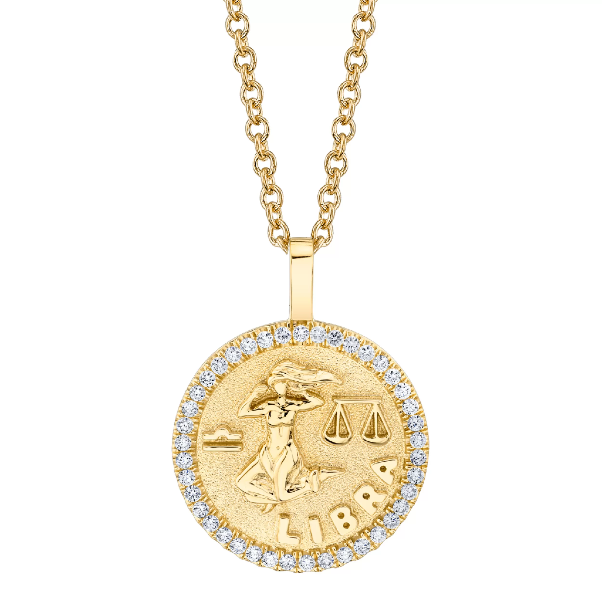 Anita Ko Pendants | Zodiac Coins^LIBRA ZODIAC COIN PENDANT WITH DIAMOND FRAME