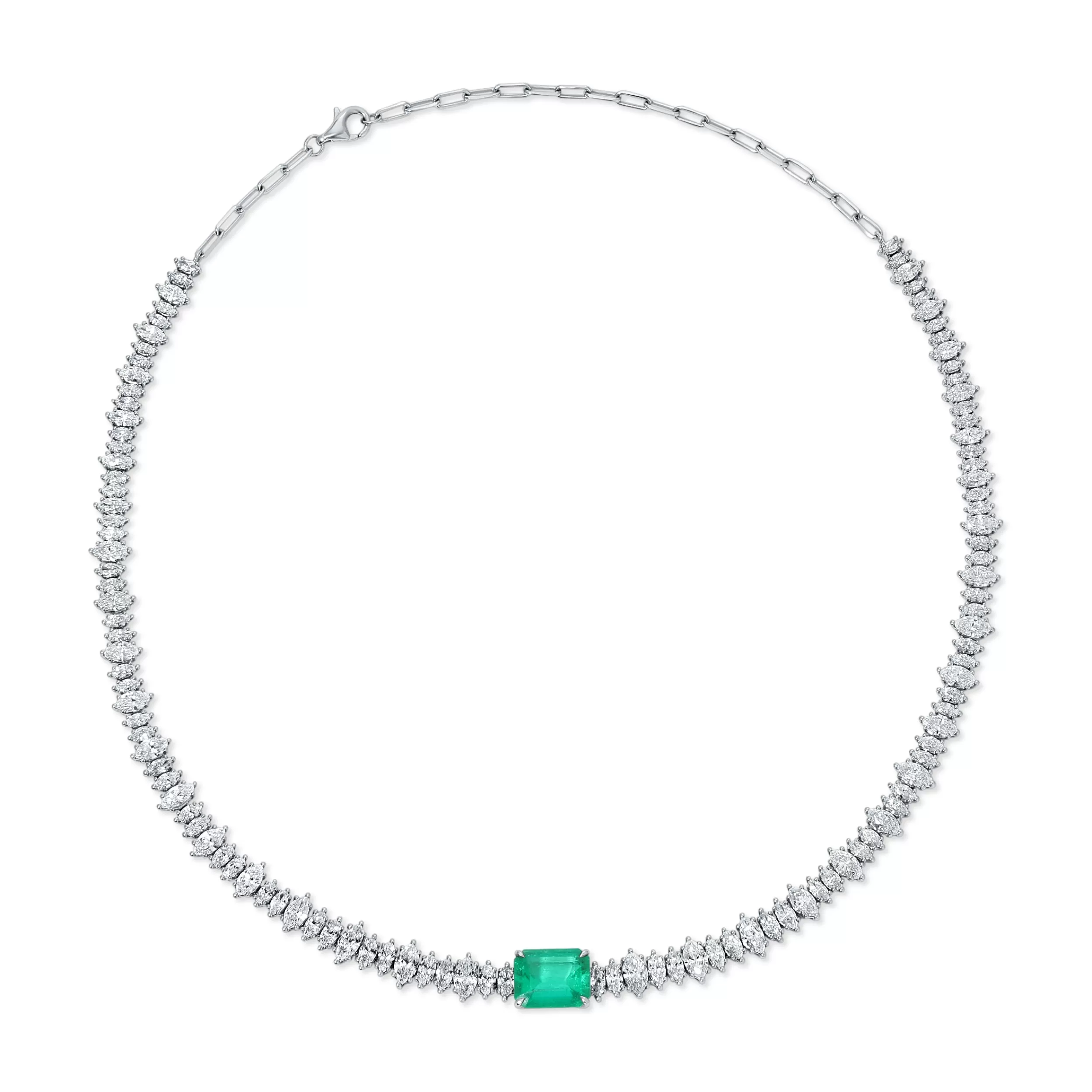 Anita Ko One Of A Kind^MARQUIS DIAMOND AND COLOMBIAN EMERALD CUT EMERALD CHOKER