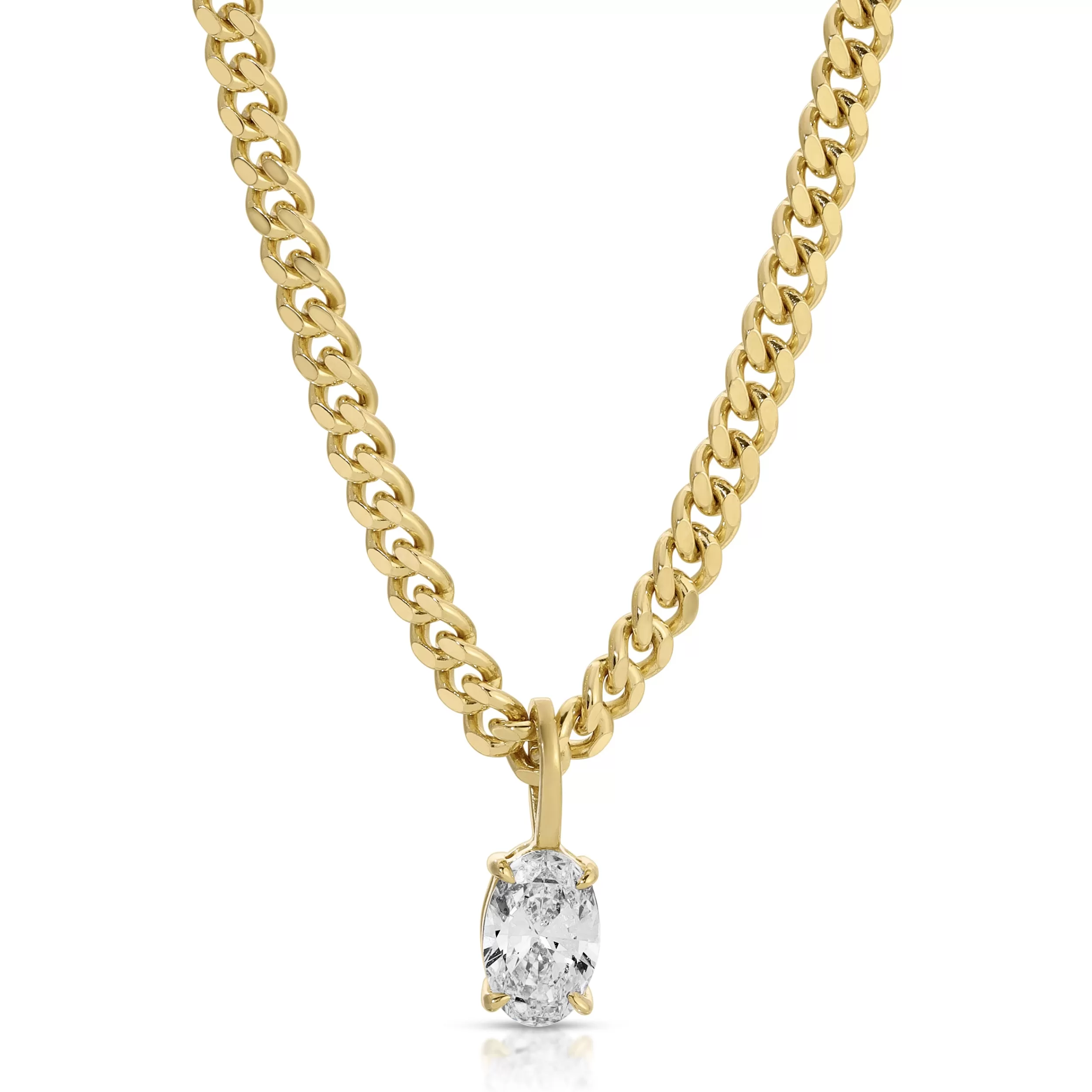 Anita Ko Pendants^OVAL DIAMOND PENDANT ON BABY CURB CHAIN