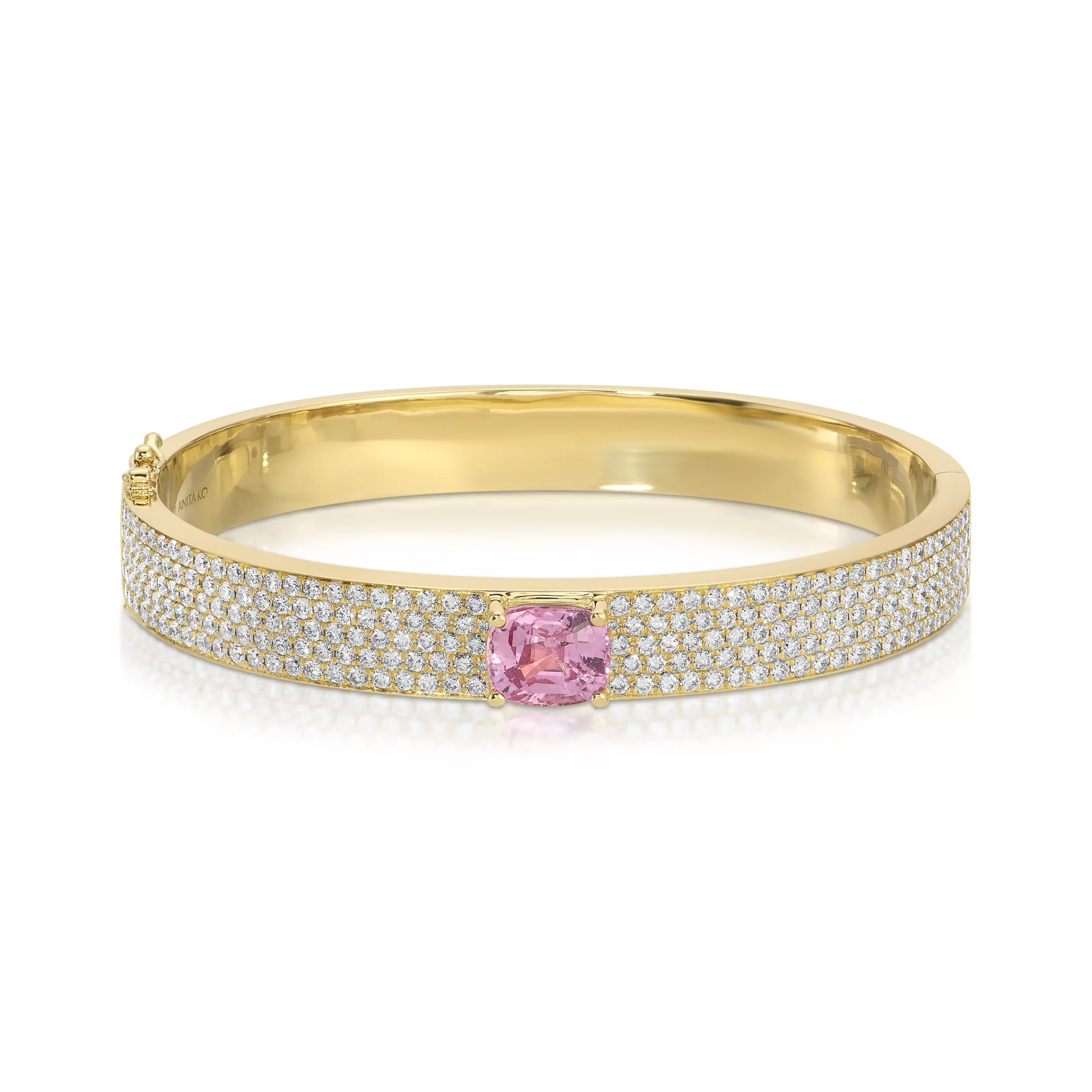 Anita Ko One Of A Kind | Bangles^PAVE DIAMOND OVAL BRACELET WITH PINK SAPPHIRE CUSHION CENTER