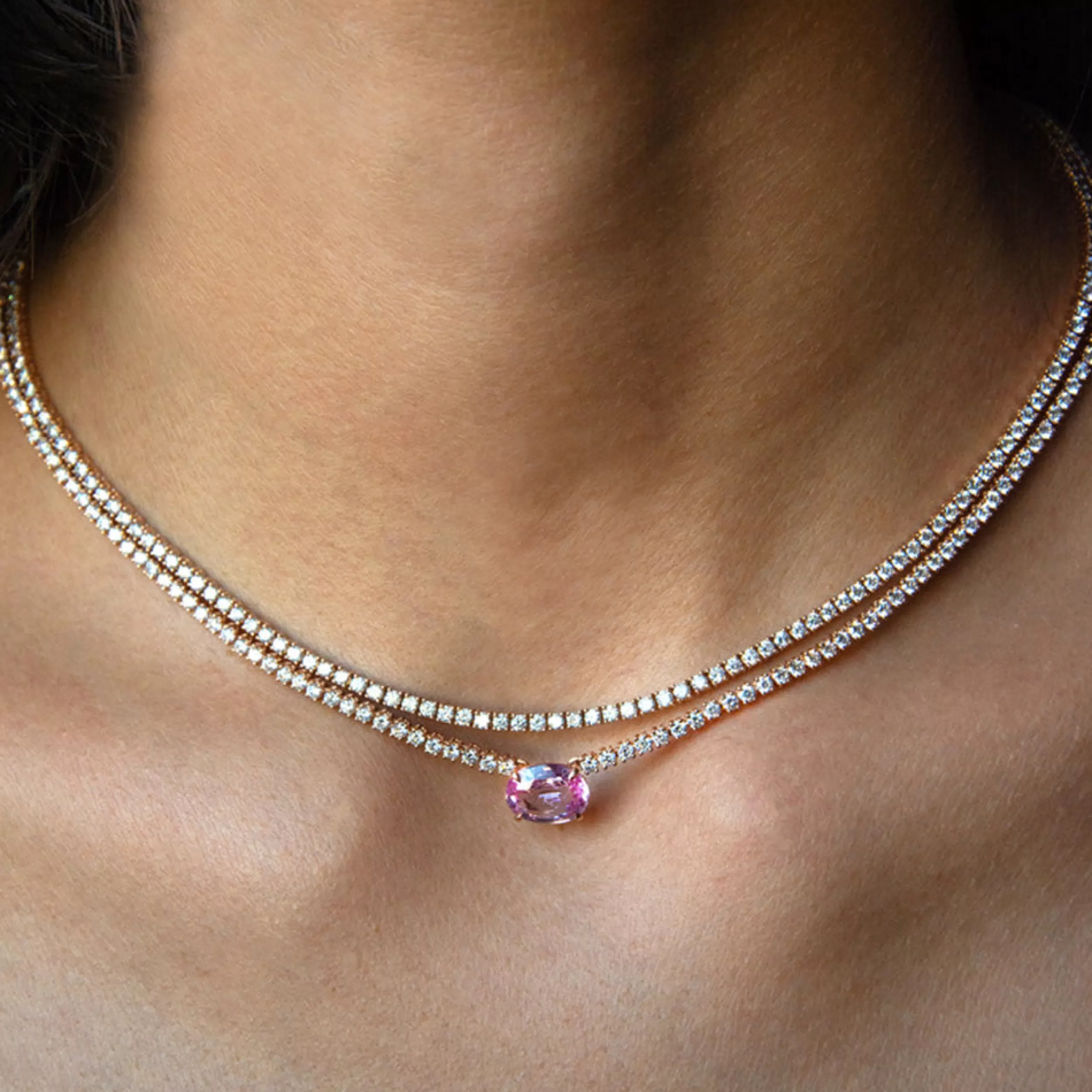 Anita Ko One Of A Kind^PINK SAPPHIRE OVAL DIAMOND HEPBURN NECKLACE