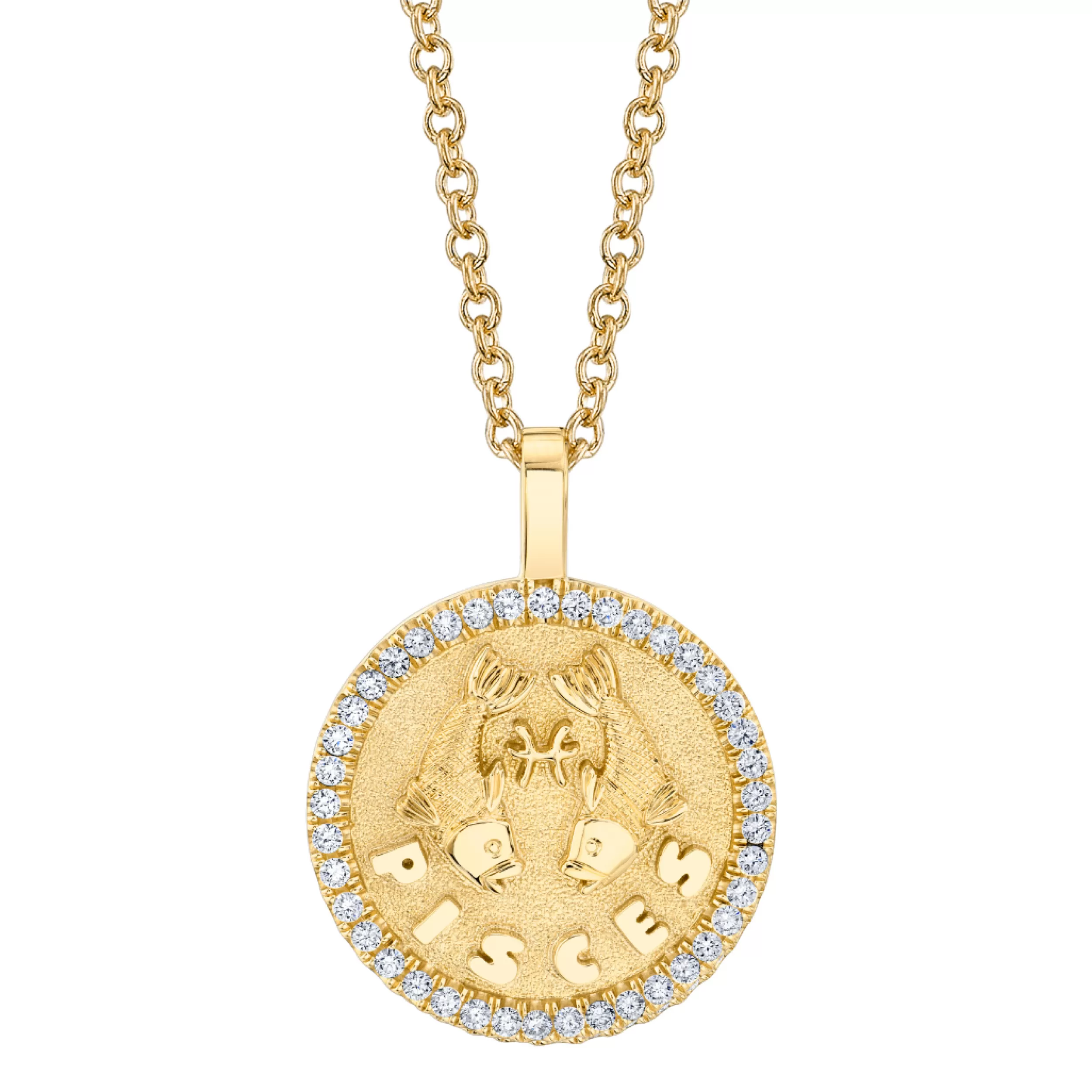 Anita Ko Pendants | Zodiac Coins^PISCES ZODIAC COIN PENDANT WITH DIAMOND FRAME