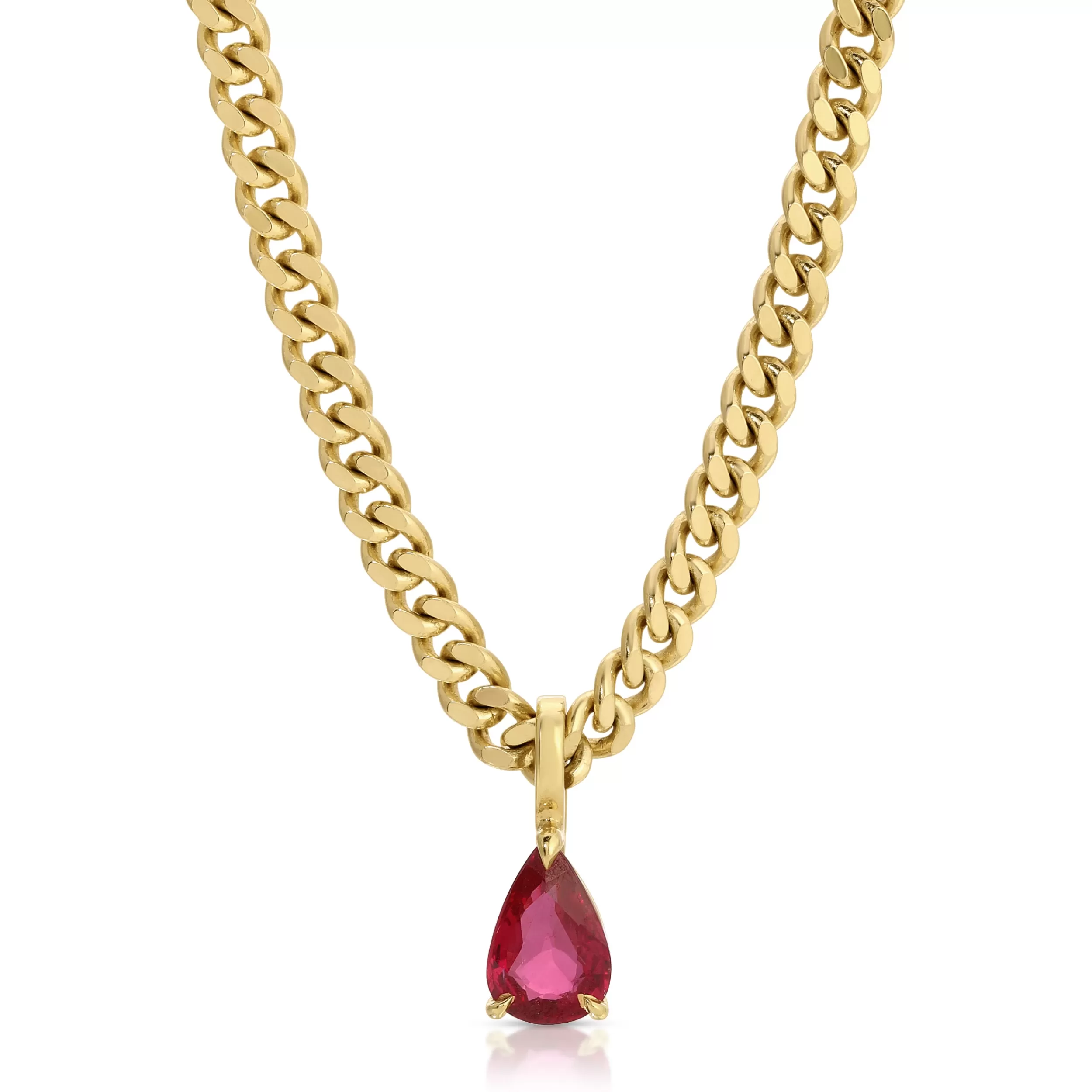 Anita Ko Pendants^RUBY PEAR PENDANT ON BABY CURB CHAIN