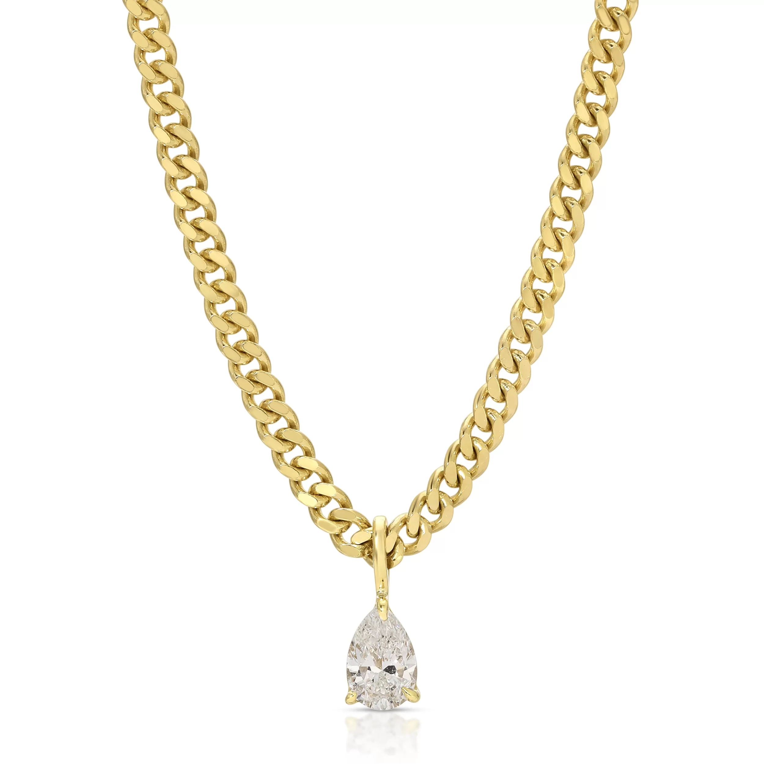 Anita Ko Pendants^SMALL CUBAN LINK NECKLACE WITH PEAR DIAMOND PENDANT