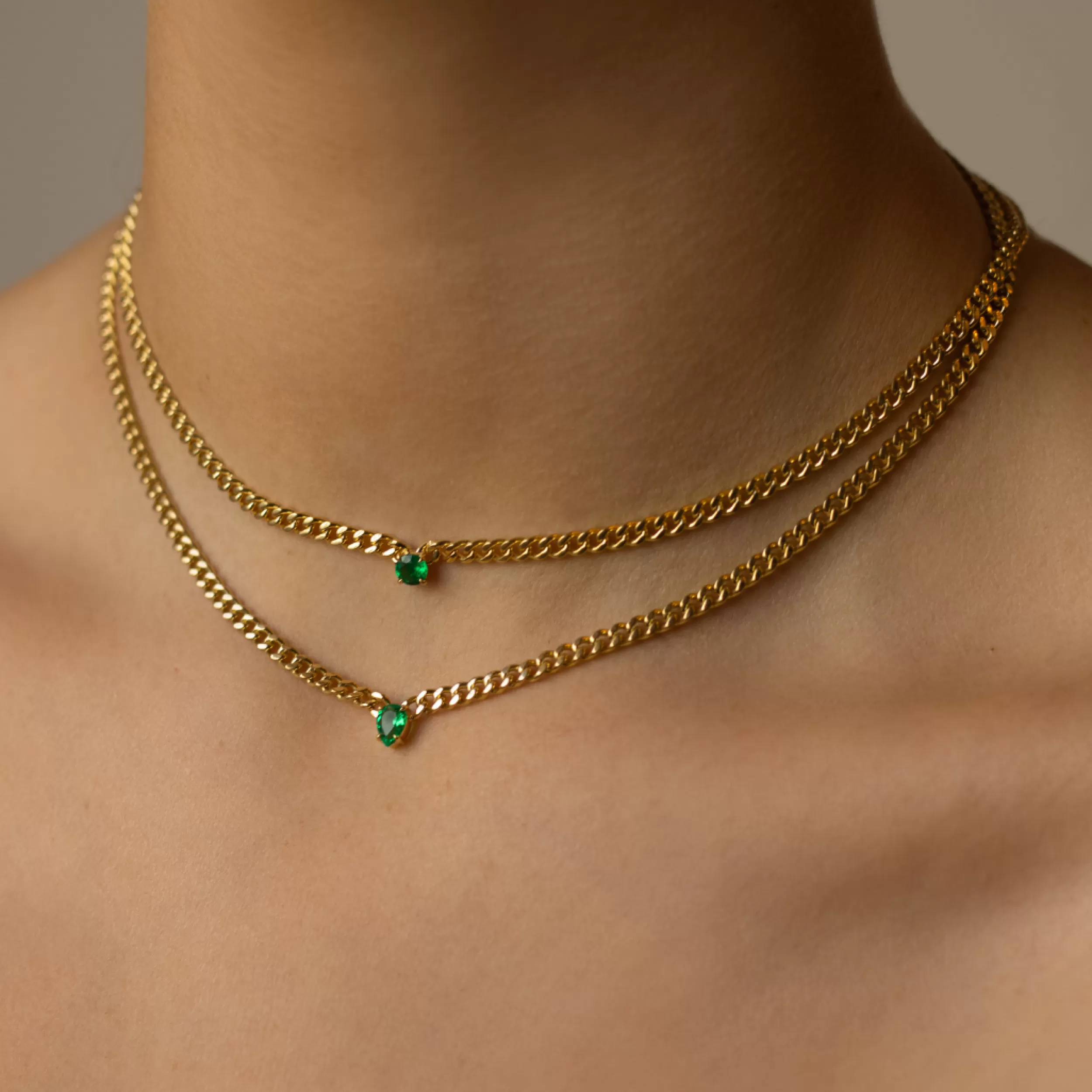 Anita Ko One Of A Kind^SMALL CUBAN LINK NECKLACE WITH ROUND EMERALD CENTER STONE